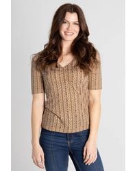 Enorsia - Short Sleeve Shimmer Printed Viscose Top - Lyst