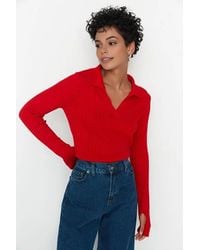 WOVCOR - Polo Neck Knit Sweater W/ Finger Detail - Lyst