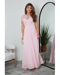 Double Second - Lace Keyhole Pleated Maxi Dress - Lyst