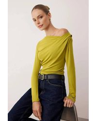 WOVCOR - Asymmetric Neck Drape Detail Stretch Knit Fitted Blouse - Lyst