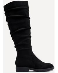 Linzi - Liana Faux Suede Knee High Flat Ruched Boots - Lyst