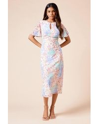 Dorothy Perkins - Petite Floral Angel Sleeve Keyhole Mesh Jersey Midi Dress - Lyst