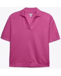 Enorsia - Cotton Rich Broderie V-Neck Polo Shirt - Lyst
