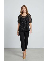 Izabel London - Floral Sequin Mesh 1/2 Puff Sleeve Top - Lyst