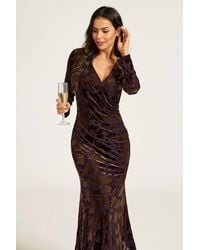 FS Collection - Floral Velvet Devore Ruched Long Sleeve Midi Dress - Lyst