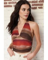 WOVCOR - Halter Neck Ruched Crop Top W/ Deep V Neck - Lyst