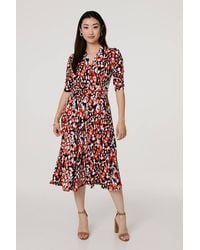 Izabel London - Printed 3/4 Sleeve V-Neck Midi Wrap Dress - Lyst