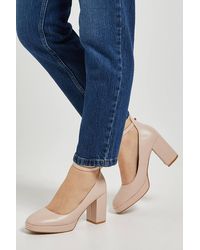 Dorothy Perkins - Vanessa Faux Leather Platform Ankle Strap High Block Heel Court Shoes - Lyst