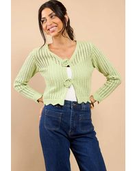 Little Mistress - Sage Crochet Rosette Detail Cardigan - Lyst