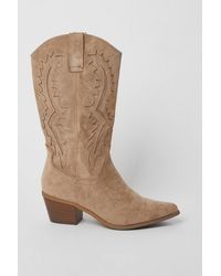 Oasis - Janet Cutwork Detailed Western Calf Boots - Lyst