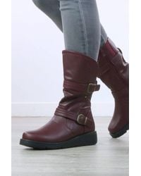 AJVANI - Low Wedge Biker Comfort Calf Boots - Lyst