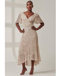 Jolie Moi - Chelsea Pleated Chiffon Dip Hem Maxi Dre Dress - Lyst