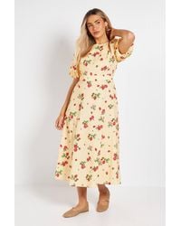 Dorothy Perkins - Puff Sleeve Princess Seam Poplin Midi Dress - Lyst