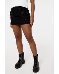 Pink Vanilla - Diamante Bow Denim Mini Skirt - Lyst