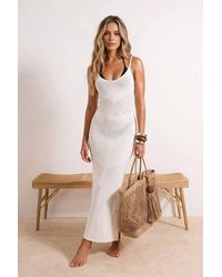 WOVCOR - Open Knit Strappy Maxi Beach Dress W/ Split Hem - Lyst