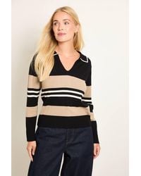 Wallis - Petite Stripe Collared Knitted Top - Lyst