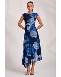 Jolie Moi - Asymmetric Draped Mesh Midaxi Dress - Lyst
