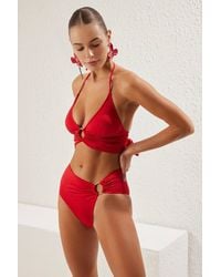 WOVCOR - Halterneck Ring Detail Ruched Bikini Set - Lyst
