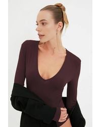 WOVCOR - Deep V-Neck Long Sleeve Knit Bodysuit - Lyst