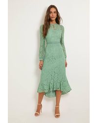 Wallis - Lace High Neck Ruffle Midi Dress - Lyst