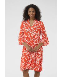 Kaffe - Kahera V-Neck Knee-Length Printed Dress - Lyst
