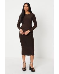 Oasis - Petite Ruched Side Long Sleeve Midi Dress - Lyst