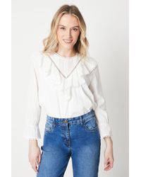 Oasis - Dobby Lace Insert Ruffle Detail Blouse - Lyst