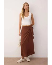 WOVCOR - Wrap Midi Woven Skirt W/ Tie Detail - Lyst