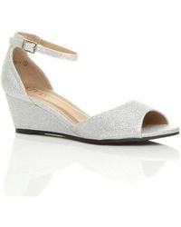AJVANI - Mid Wedge Heel Ankle Strap Glitter Sandals - Lyst