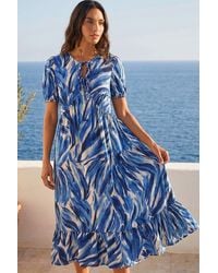 Roman - Abstract Print Tie Front Smock Dress - Lyst
