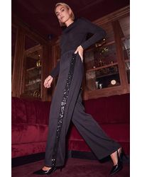 Roman - Sequin Side Stripe Wide Leg Trouser - Lyst