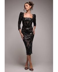 Goddiva - Square Neck Scalloped Lace Midi Dress - Lyst