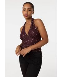 Pink Vanilla - Polka Dot Ruched Side Halter Top - Lyst