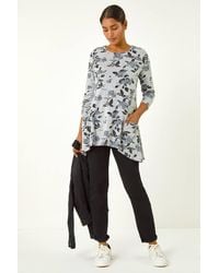 Roman - Floral Print Pocket Detail Tunic Stretch Top - Lyst