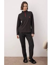 WOVCOR - Cherry Embroidered Zip Neck Long Sleeve Waffle Knit Pyjama Set - Lyst