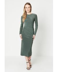 Oasis - Ruched Side Long Sleeve Midi Dress - Lyst
