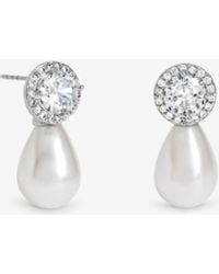 Jon Richard - Rhodium Plated Pearl & Crystal Halo Drop Earrings - Lyst