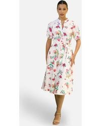 Yumi' - Floral Print Cotton Broderie Anglaise Midi Shirt Dress - Lyst