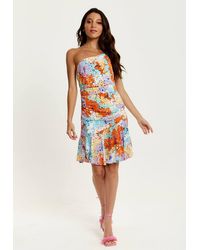 Liquorish - Multicolour Floral Print One Shoulder Mini Dress - Lyst