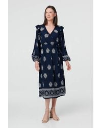 Izabel London - Border Print Tie Waist Wrap Midi Dress - Lyst