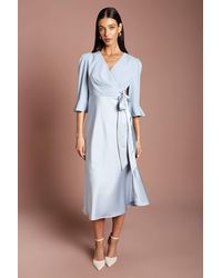 Coast - Ruffle Sleeve Satin Back Crepe Midi Wrap Dress - Lyst
