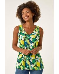 Roman - Lemon Floral Buttoned Vest Top - Lyst