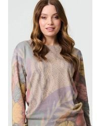 Izabel London - Abstract Long Sleeve Round Neck Knit Top - Lyst