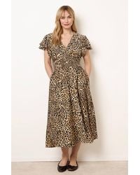 Blue Vanilla - Shirred Waist Short Sleeve Slip On V-Neck Midi Dress - Lyst