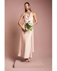 Coast - Satin Cowl Neck Bridesmaid Dress With Chiffon Drape - Lyst