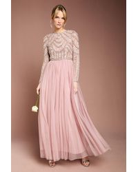 Coast - Honoured Long Sleeve Sequin Bodice Tulle Skirt Maxi Bridesmaid Dress - Lyst