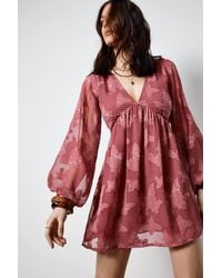 Nasty Gal - Jacquard Plunge Balloon Sleeve Tie Back Mini Tunic Dress - Lyst
