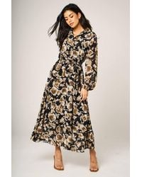 FS Collection - Floral Print Long Sleeve Midi Shirt Dress - Lyst