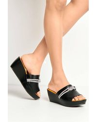 Miss Diva - Cove Diamante Bow Large Band Wedge - Lyst