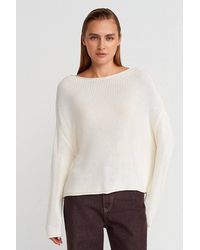 Dilvin - Ribbed Boat Neck Knit Sweater - Lyst